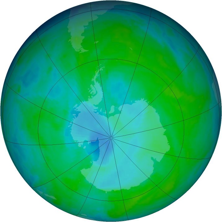 Antarctic ozone map for 28 December 1997